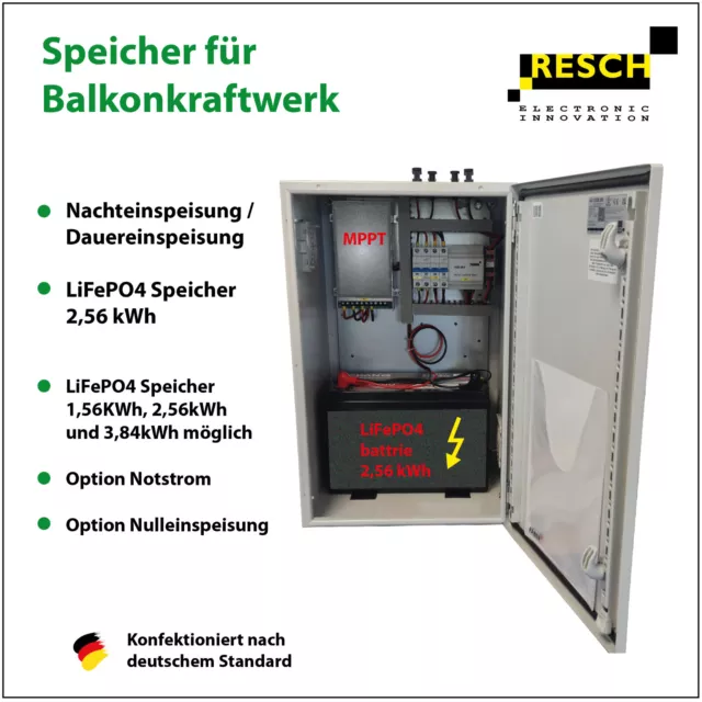 Balkonkraftwerk mit Speicher - 820Wp Panel - 2,56KWh Speicher - Schaltschrank 3
