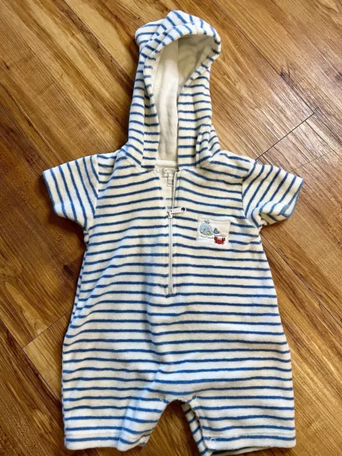 Kissy Kissy Terry Cloth Blue And White Striped Romper Size 0-3 Months