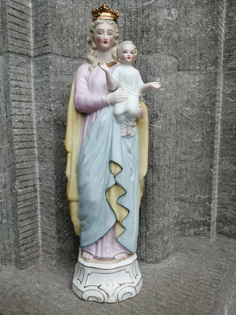 ANTIQUE PORCELAIN BISQUE Madonna Virgin Mary Baby Jesus Chapel Altar ...