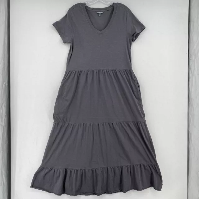 Toad&Co Primo Tiered Midid Short Sleeve Dress Size Medium Gray Slub Pockets *