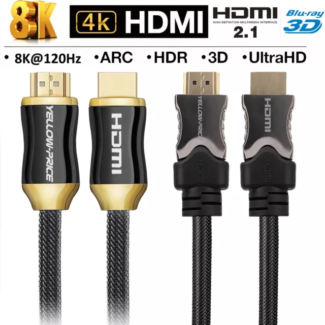 8K 4K Fiber Optic Braided HDMI Cable 48Gbps 3D RGB 4:4:4 HDCP 2.2 HDR (eARC) Lot