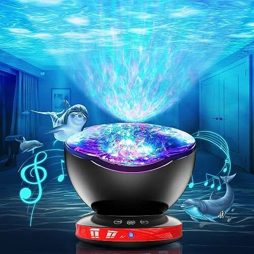 Ocean Wave Projector,12 LEDs &8 Lighting Modes, Light Show Remote Control Black