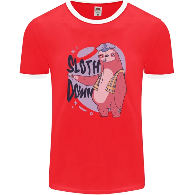 T-shirt ringer da uomo Sloth Down Policeman divertente fotol