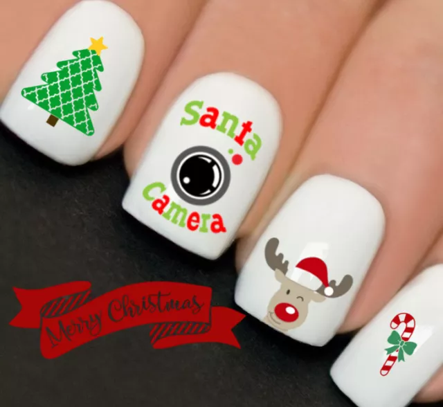 Christmas Santa Cam Rudolf Nail Art Water Transfers Decals Stickers Wraps Y151