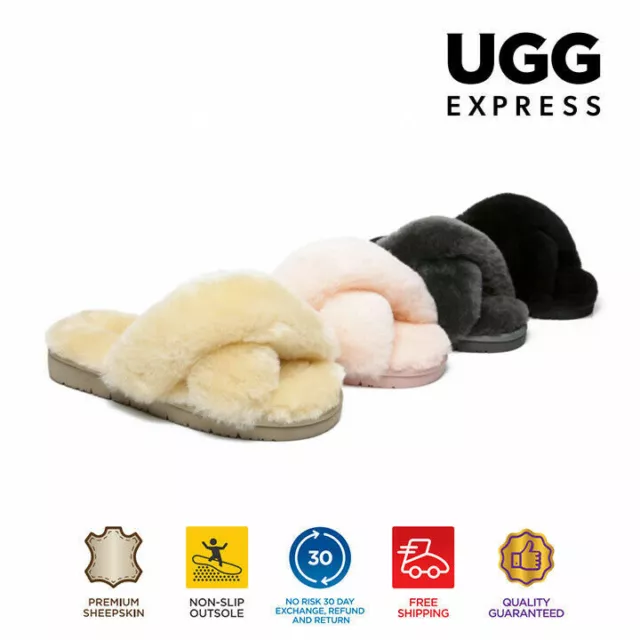 【EXTRA 15% OFF】UGG Slippers Women Fluffy Sheepskin Thick Sole Nonslip Leanna