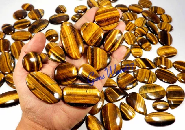 AAA+Yellow Tiger Eye Flashy Cabochon Natural Gemstone Wholesale Lot 1 To 106 Pcs