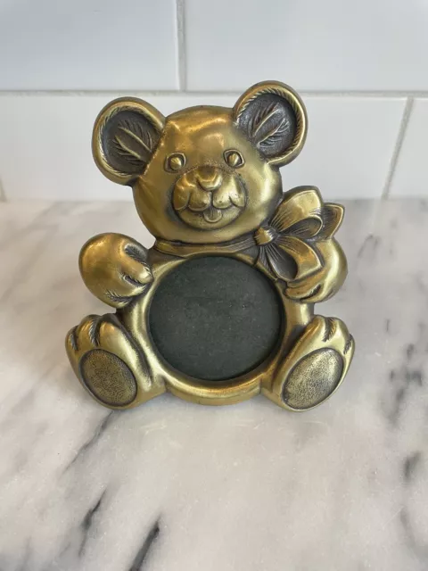 Vintage Brass Teddy Bear Picture Frame Hallmark Small Tabletop