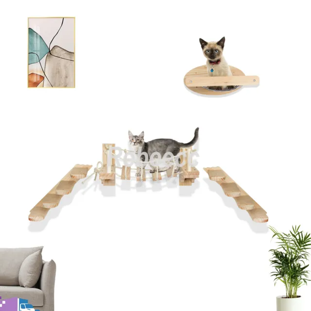 New Cat Indoor Wall-mounted Climbing Frame Set w/ Bridge & Hammock & 2 Ladders