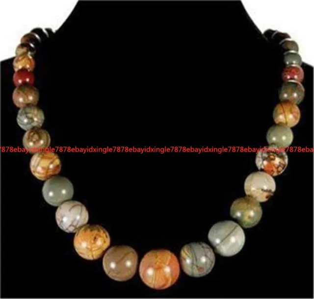 Natural 6-14mm Multi-color Picasso Jasper Round Gemstone Beads Necklace 18"