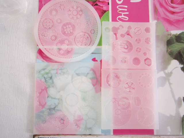 4 tlg. Set Silikonform Gießform Anhänger Zierteile Zahnräder Epoxidharz Resin