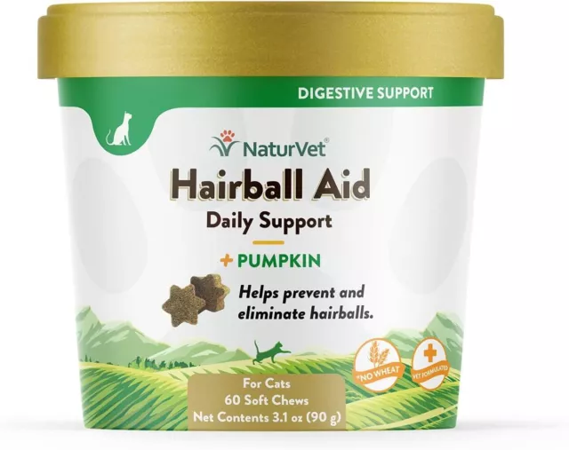 NaturVet Hairball Aid Daily Support Plus Pumpkin for Cats 60 Soft Chews