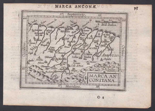 Marche Ancona Italia Carta Mappa Ortelius Engraving Stampa 1609