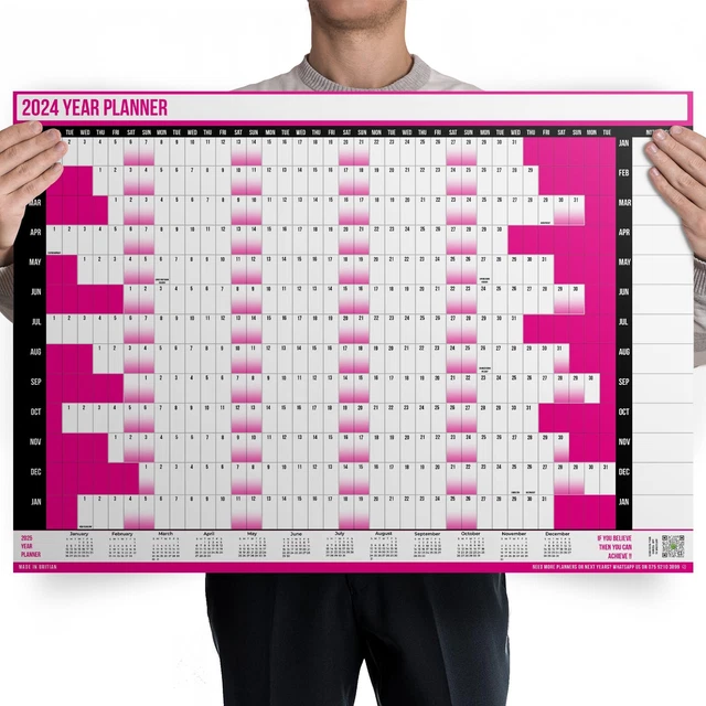 2024 calendar full year wall planner calendar home office work pink