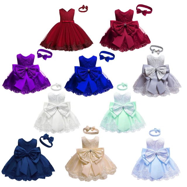 Infant Baby Girls Lace Floral Dress Wedding Party Birthday Clothing Headband