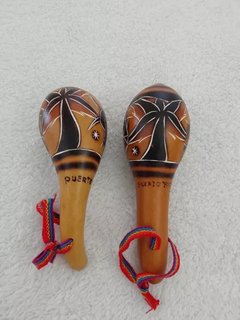 Puerto Rico Wooden Maracas Ladybug Print Musical Instrument Hand Made Parranda 3