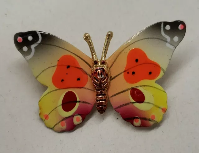 Vintage small enamel butterfly moth bug brooch pin signed Korea