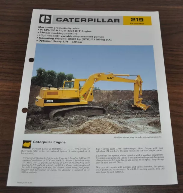 Caterpillar 219 Excavator Cat Specification Technical Data Brochure Prospekt