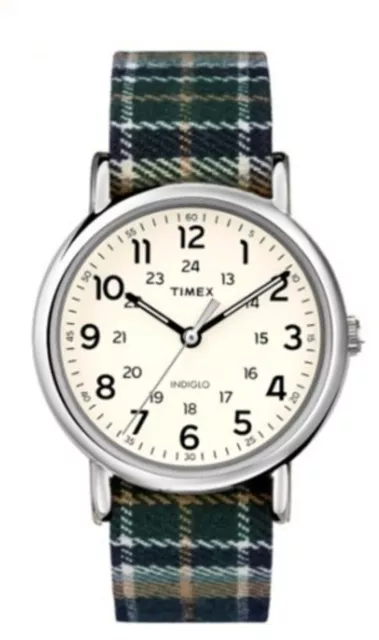 Timex Weekender Unisex Plaid Green Fabric Strap Quartz Watch 38mm TW2R51400