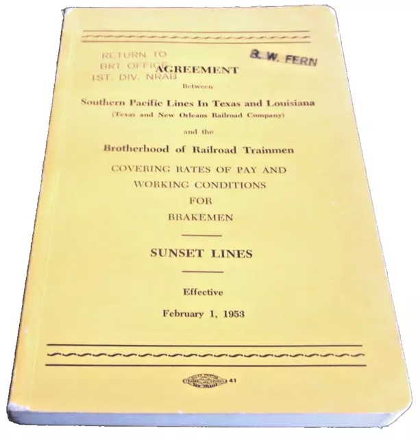 1953 Southern Pacific Texas & New Orleans Brakemen Agreement Sunset Lines