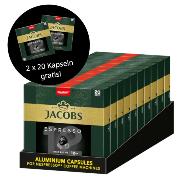 JACOBS Kapseln Espresso 12 Ristretto 200 Nespresso®* kompatibel +2x20 gratis