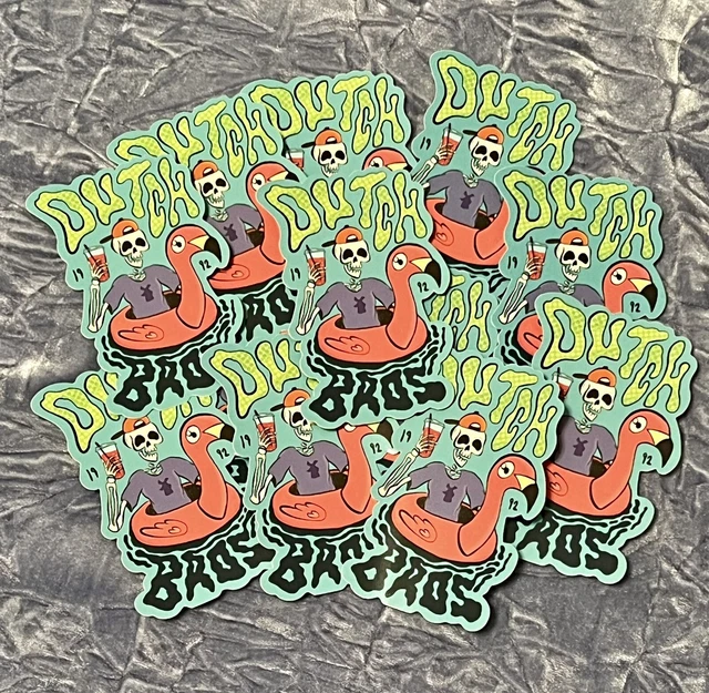 DUTCH BROS STICKER JUNE 2023 Skeleton In a Flamingo Floatie(5) 25.00