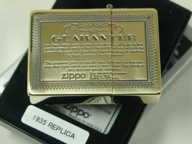 Zippo Oil lighter Guarantee 1935 Replica Brass Antique Gold