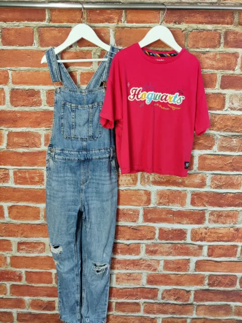 Girls Bundle Age 8-9 Years M&S Denim Dungarees Hogwarts Top T-Shirt Kids 134Cm