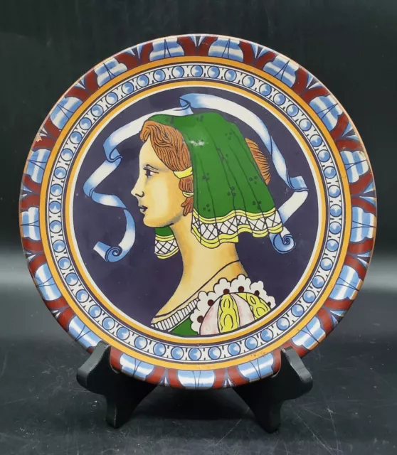 Vintage Italian Pottery Hand Painted Renaissance Portrait Plate Woman 8"