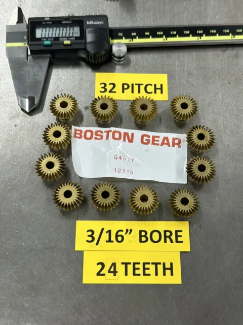 1 Pair Of Boston Gear Brass G-463 90 Degree Miter Gears 32Pitch 24 T -3/16 Bore