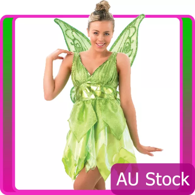 Ladies Tinker Bell Costume Deluxe Fairy Green Tinkerbell Peter Pan Fancy Dress