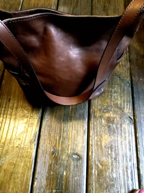Frye Leather Side Pocket Hobo Shoulder Bag Purse Cognac Retail $348