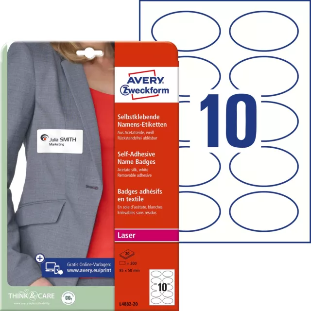 Avery Zweckform Name Labels (200 Name Stickers, 85 x 50 mm on DIN A4, Self-Adhes