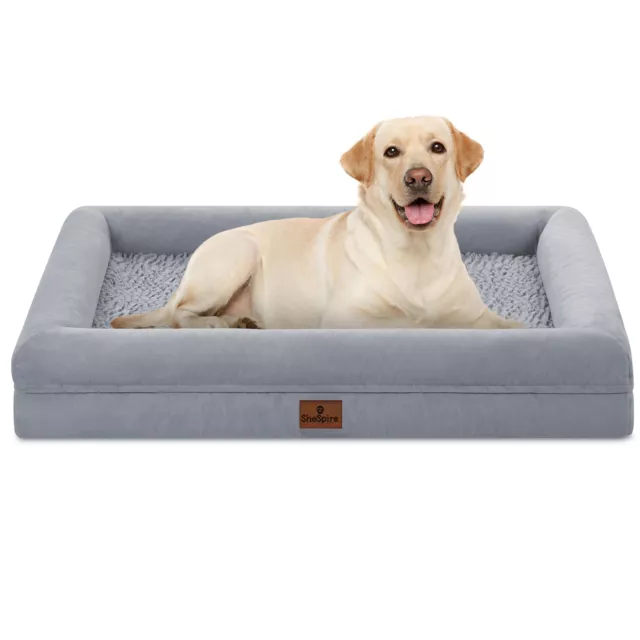 Gray Plush Orthopedic XX-Large Dog Bed Memory Foam Bolster Pet Sofa with Cover