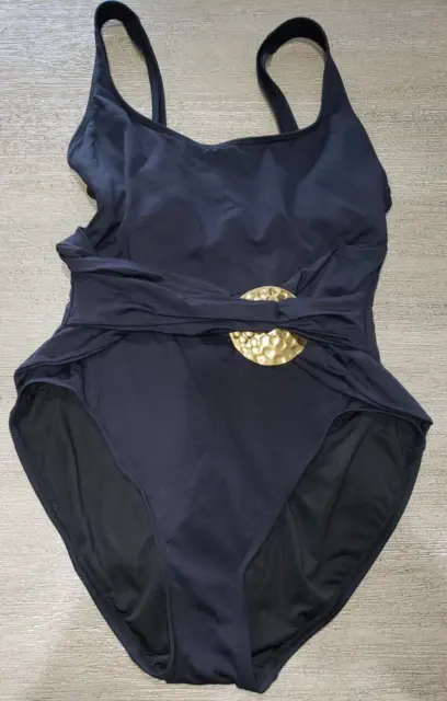 womens 1 PC swim SWIMMING SUIT CARMEN MARC VALVO black size 8 GOLD TRIM belt