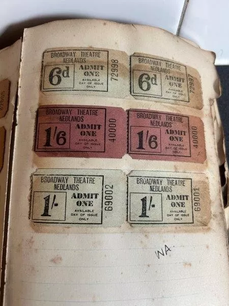 Broadway Theatre Nedlands 1930s/40s unused theatre tickets - RARE (6)