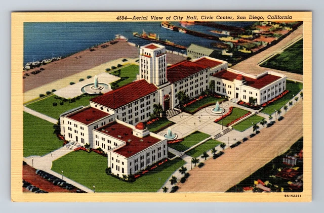 San Diego CA-California, Aerial View City Hall, Civic Center, Vintage Postcard