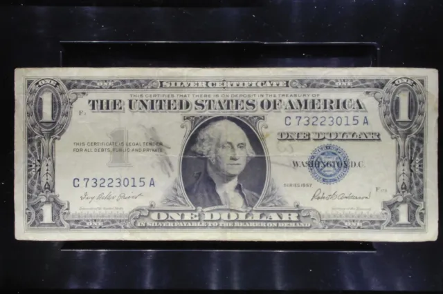 1957 $1 Silver Certificate Dollar Bill Blue Seal C 73223015 A VG-VF