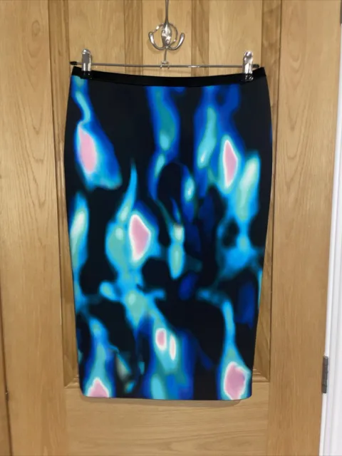 Marc Cain Black Abstract  Bodycon Stretchy Skirt Size N2 UK 10 Elastic Waist