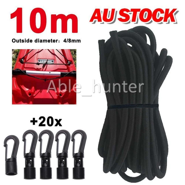 10M ELASTIC BUNGEE Cord Shock Cord Tethering Boat Kayak / 20x Rope Hook ...