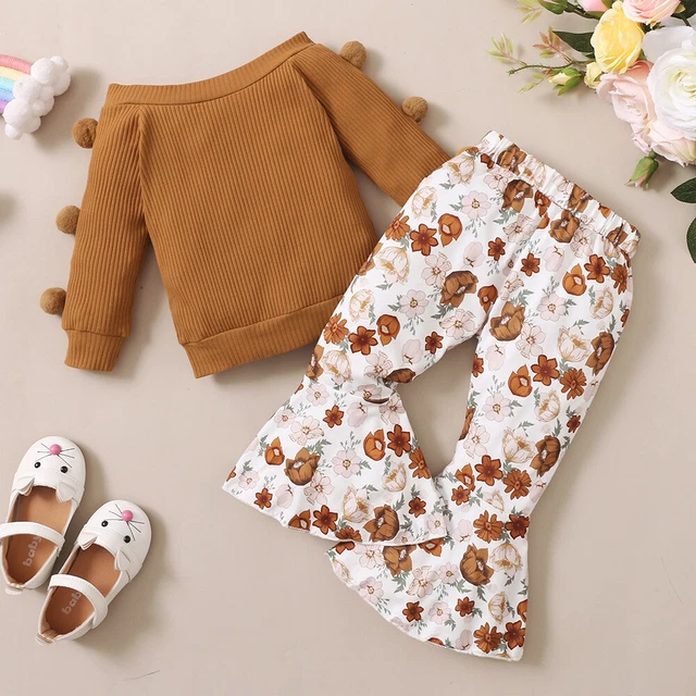Kids Toddler Baby Girls Long Sleeve Tops+Floral Flared Pants Outfits Clothes 9
