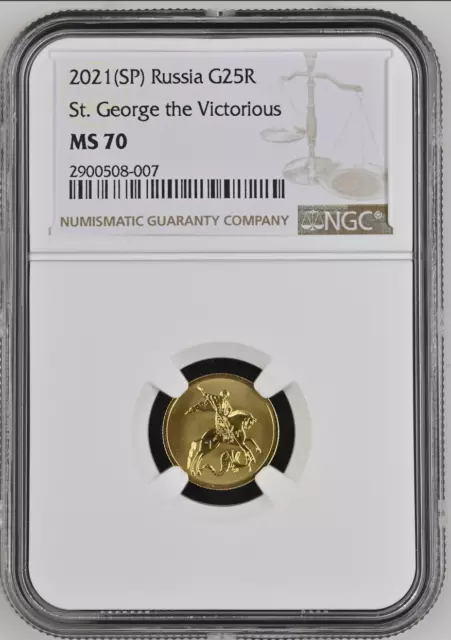 25 Roubles 2021 Russia Saint George The Victorious Gold Unc Ngc Ms70 2