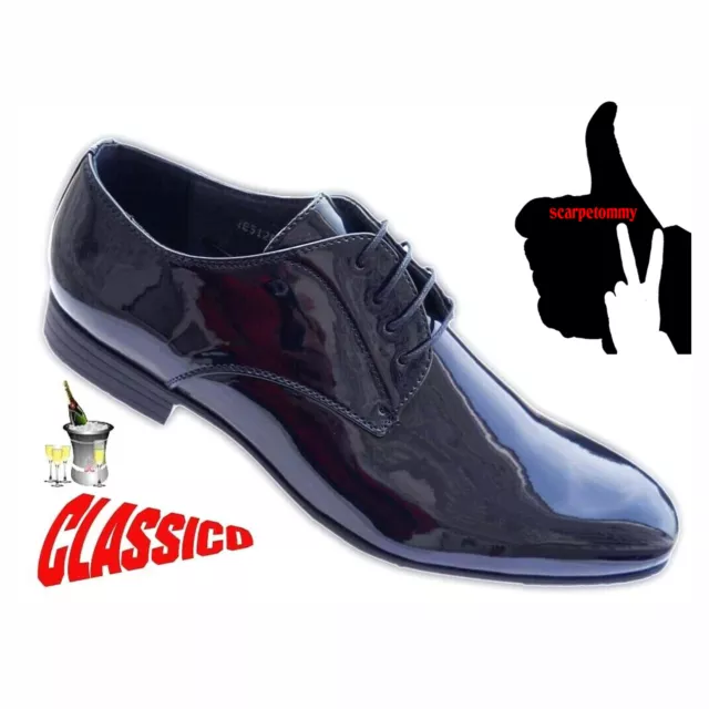 Scarpe Uomo Classiche Eleganti Stringate Vernice  Blu 39 A 45   Bl