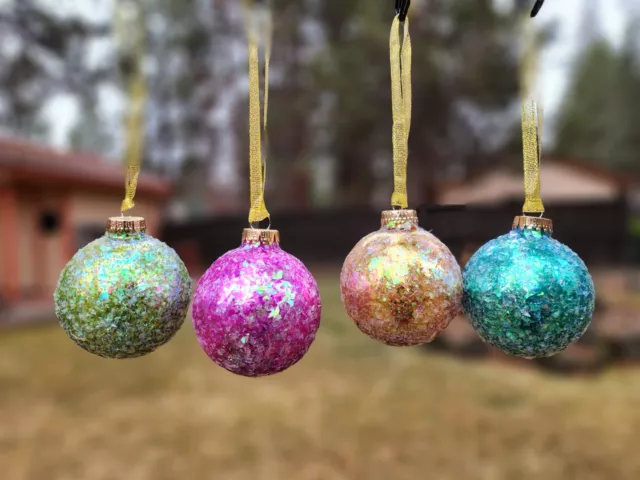 BOX 4 Vintage KREBS  GLITTERED  MULTI COLORED  Ball Glass Christmas Ornaments