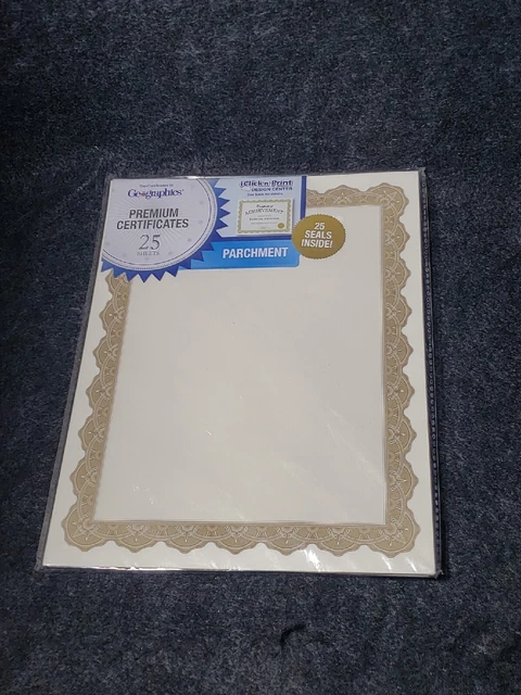 GEOGRAPHICS FINE PAPER Parchment Certificates 25 sheets with seals Gold ...