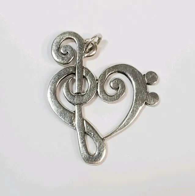 Sterling Silver Bass and Treble Clef Heart Music Charm