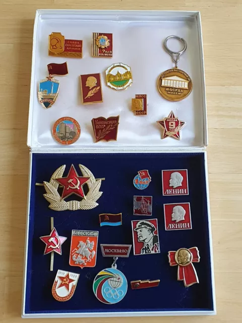 24 Anstecker Broschen Abzeichen Medaillen Russland UdSSR CCCP Lenin Kommunismus