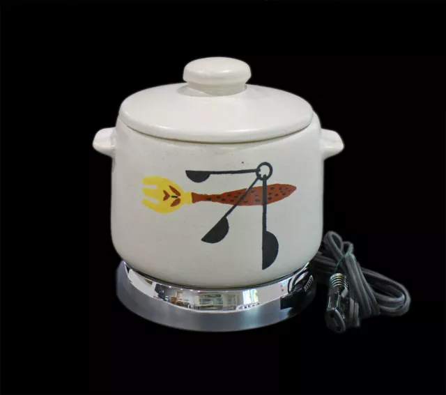 Vintage New Mid Century West Bend Heat Rite Hand Decorated Crock Pot Slow Cooker