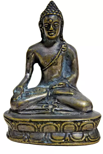 Charming Small Seated Silvered Bronze / Brass Buddha Figure L@@K