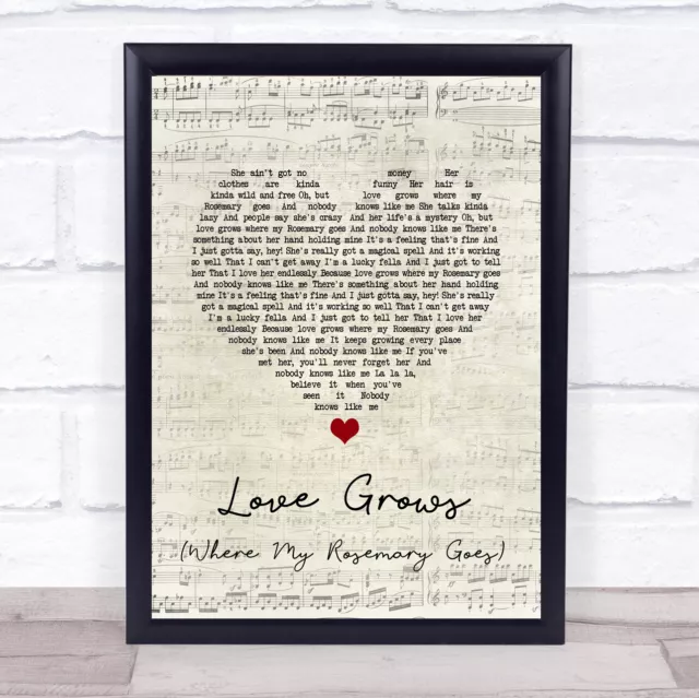 Love Grows (Where My Rosemary Goes) Script Heart Song Lyric Quote Music Print