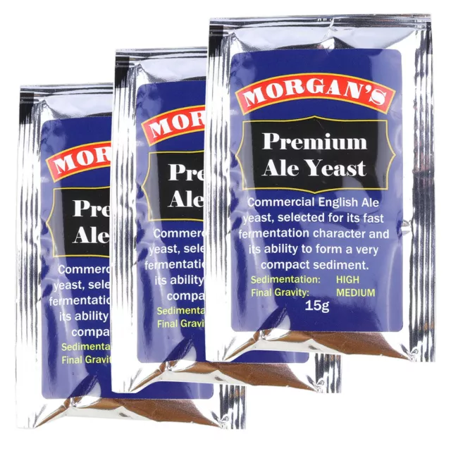 3 x Morgan's Premium Ale Yeast 15g DIY Home Brew